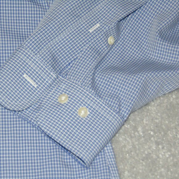 Brooks Brothers Regent Mens Long Sleeve Dress Shirt 18-4/5 Blue Check Cotton - Picture 3 of 9